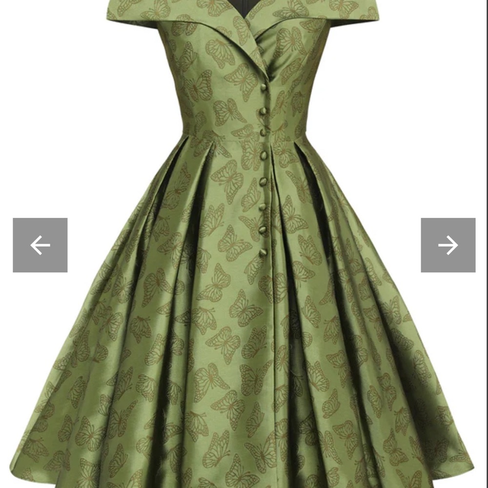 Chic Olive Butterfly Print Midi Dress